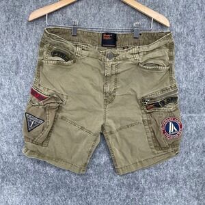 Superdry Core Cargo Lite Shorts Mens 32 Olive Green Military Patch Utility Cargo